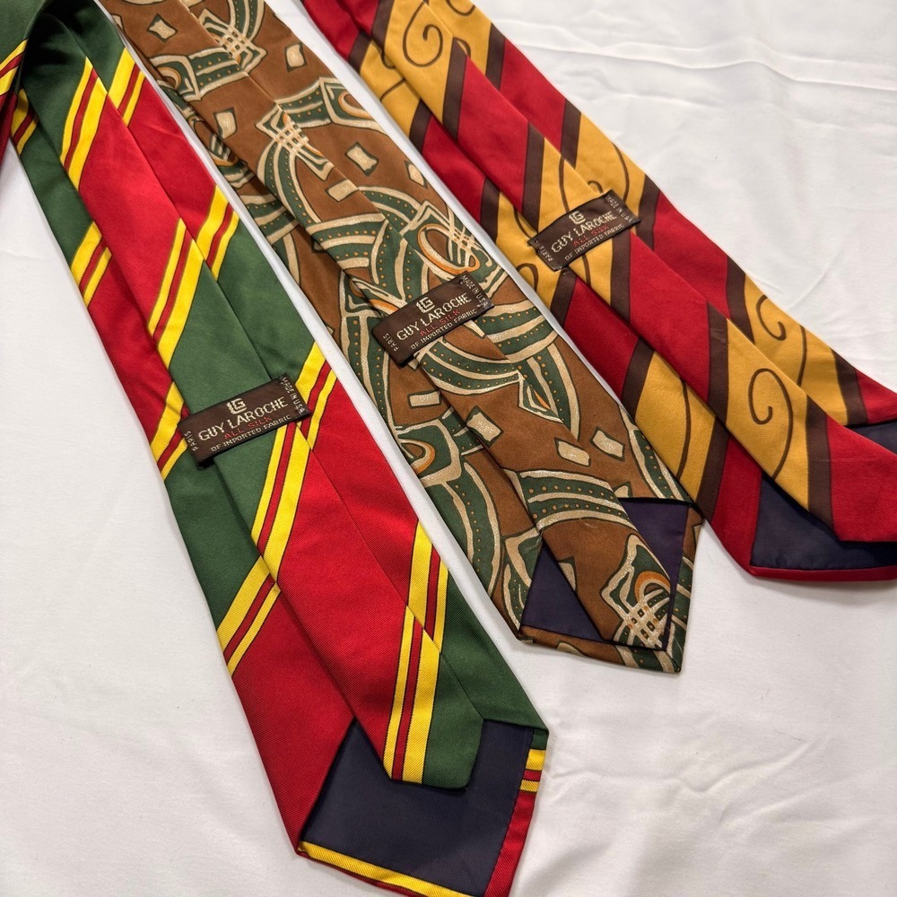 Guy Laroche Paris Lot of 3 Vintage Silk Ties Geometric Abstract Striped Mens